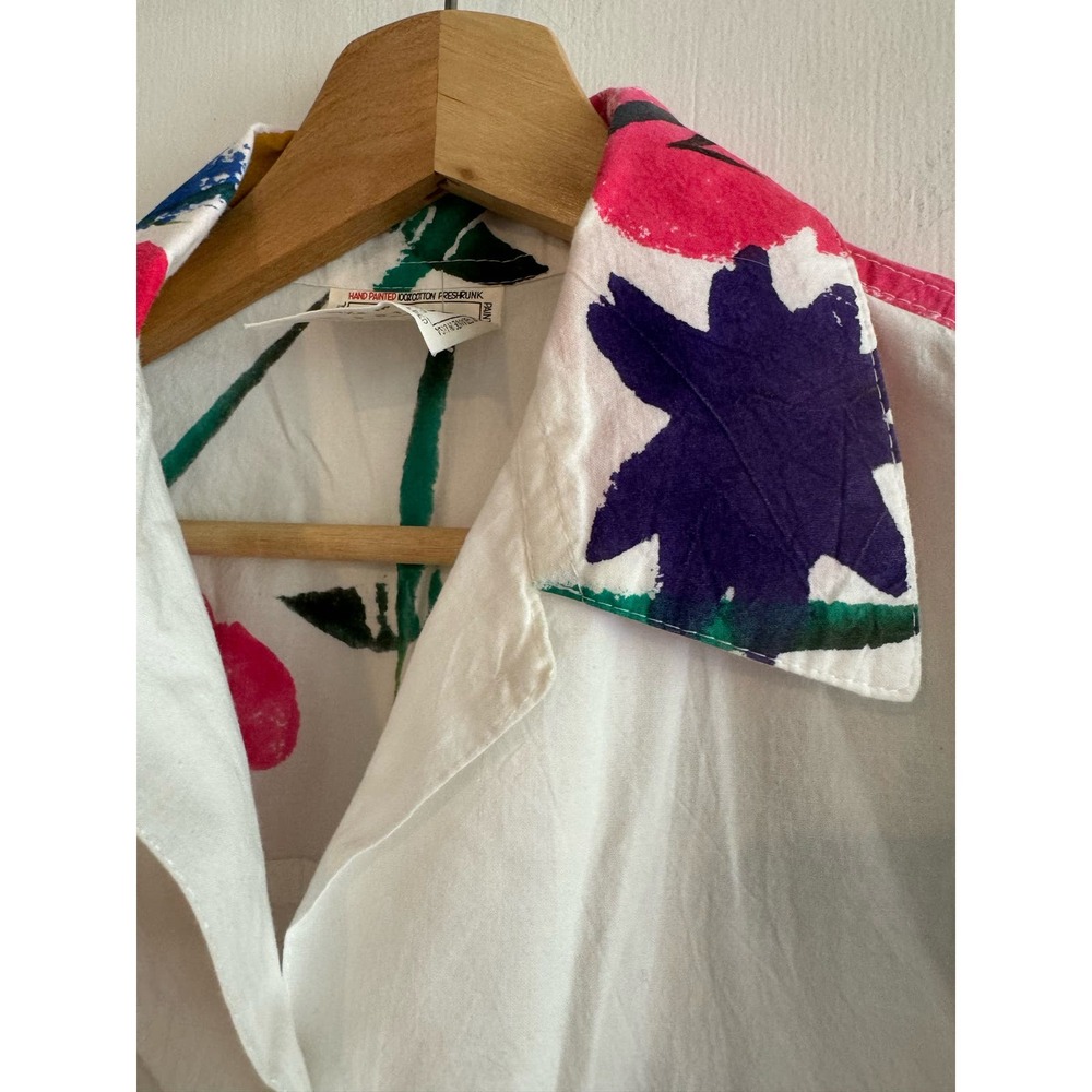 Play Alegre VINTAGE 90s Handpainted 100% cotton button down short sleeve shirt S - Picture 4 of 10